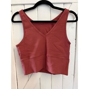 Zella Ribbed V Neck Cropped Tank Top Women's Size M Coral Athletic Workout NWOT